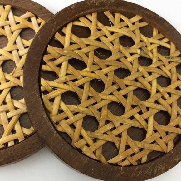 Vintage MCM wooden rattan miniature rocking chair with coasters set of 3 - Picture 10 of 13